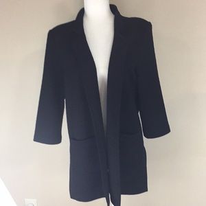Carol Wren Black Textured Stretch Open Front Jacket Coat Size Large